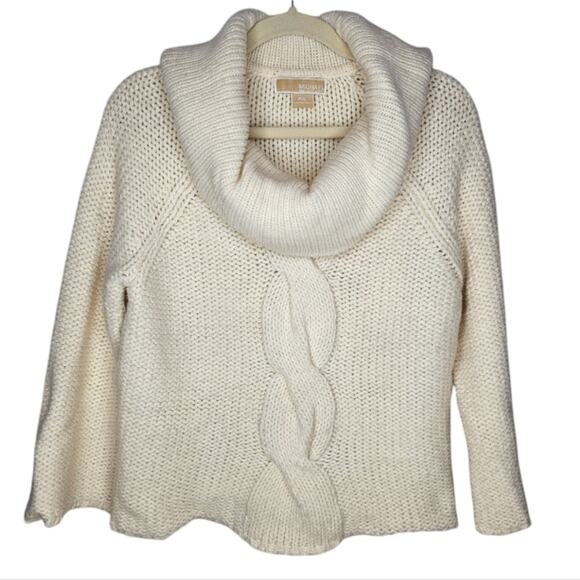 Michael Michael Kors Cowl Neck Cropped Ivory Aplaca Blend Cable Knit Sweater P/L - Picture 6 of 8